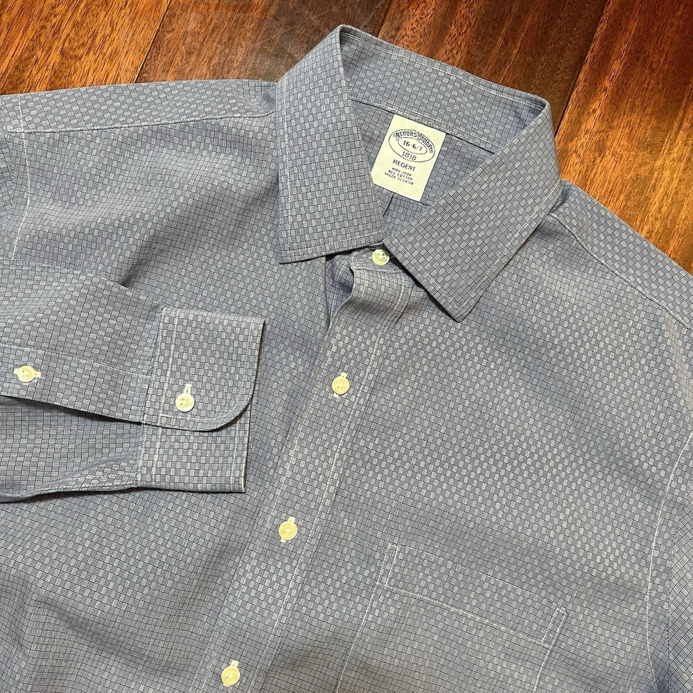 Brooks Brothers Shirt Mens 16 6/7 36/37 1818 Regent Non Iron Blue Basketweave